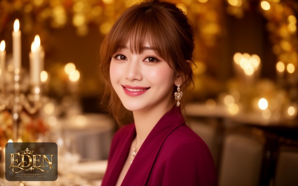 Eden, a POPORO CITY character, arriving at a candlelit evening dinner party