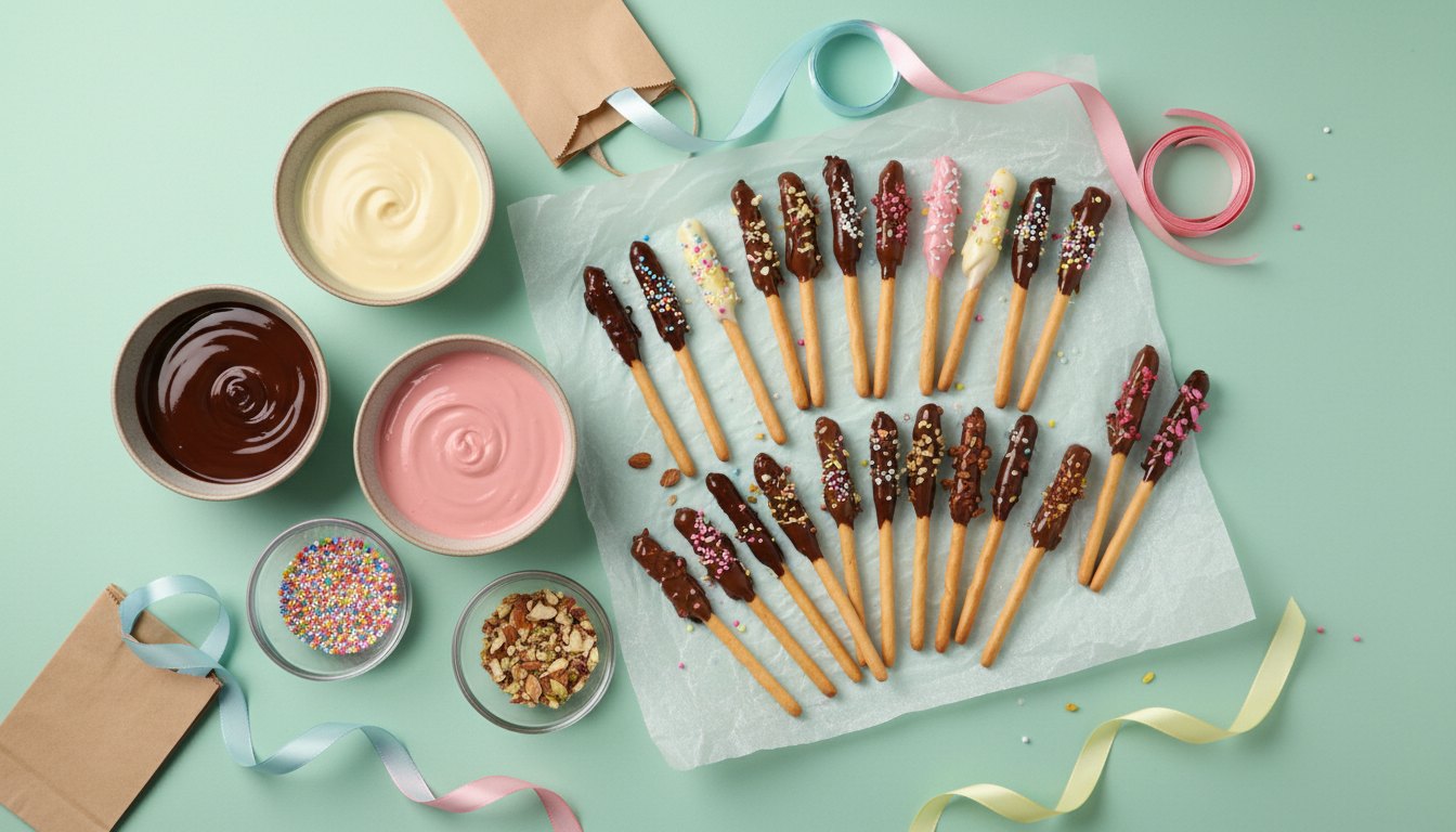 クッキングシートの上の手作りチョコスティック
