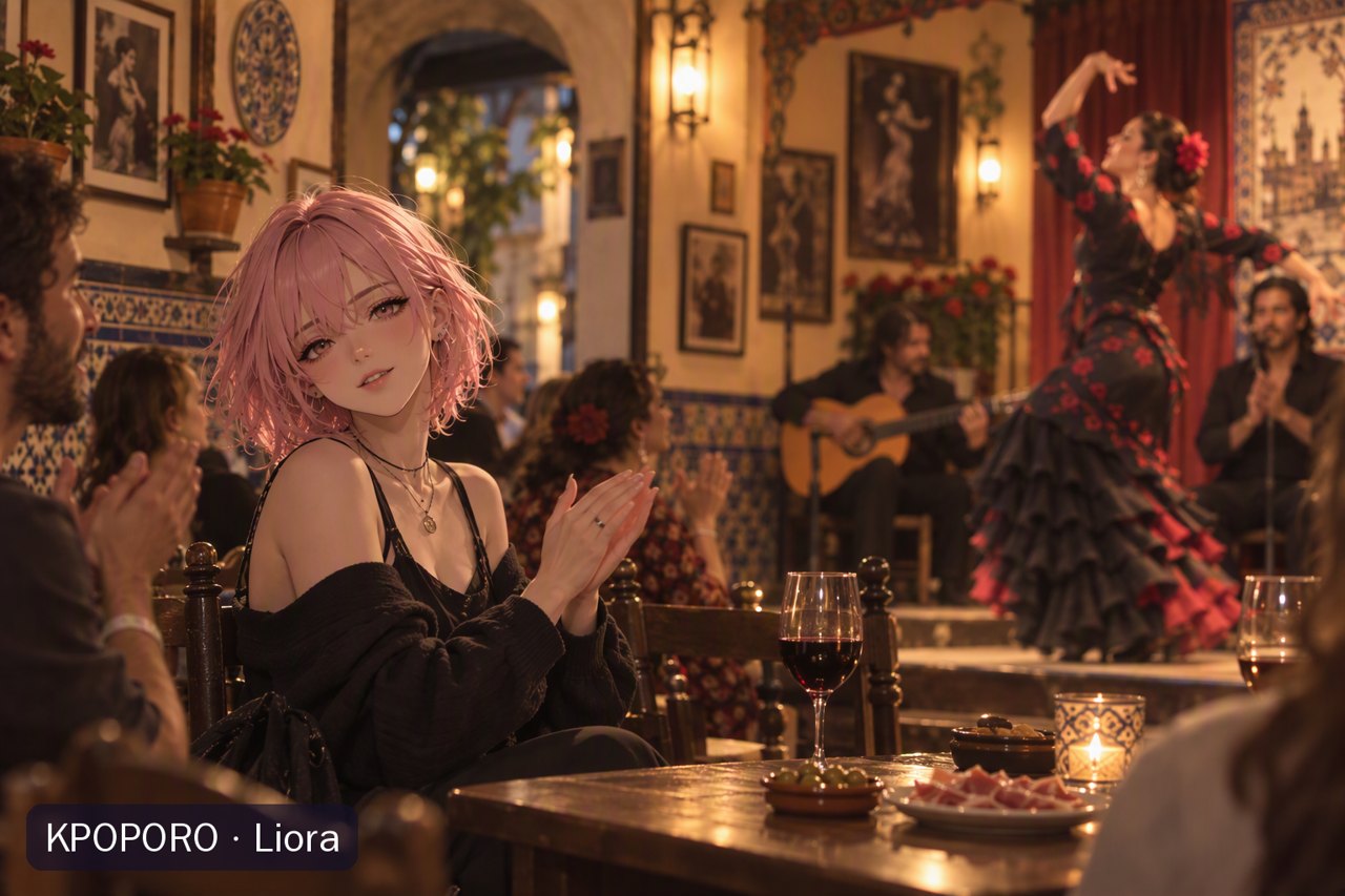 Liora at a flamenco bar in Seville