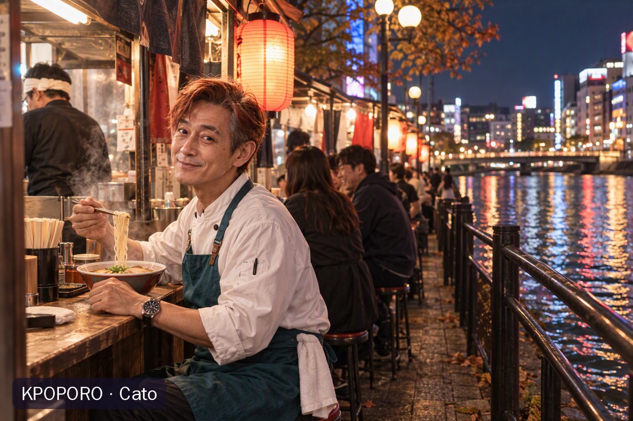 Cato at the Nakasu yatai in Fukuoka