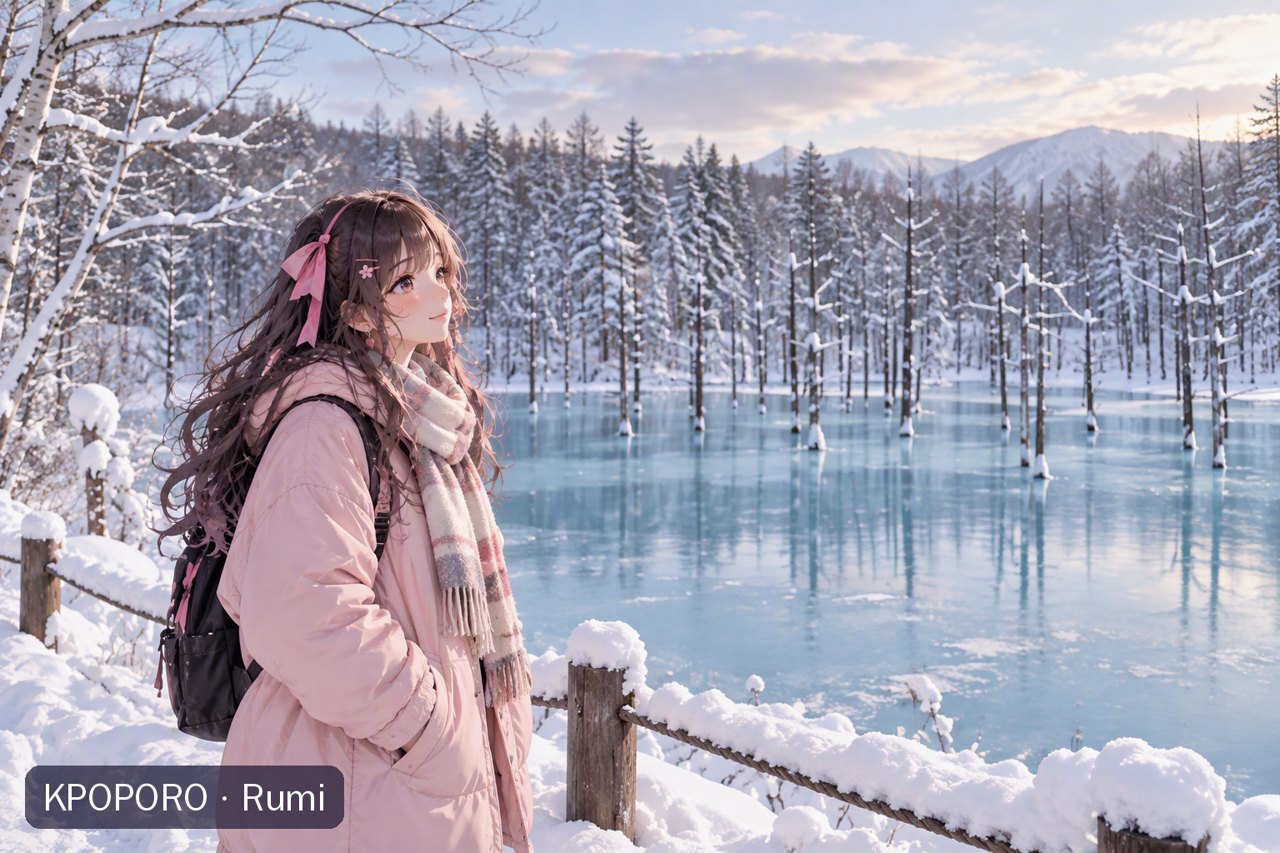 Rumi at the Blue Pond in Biei