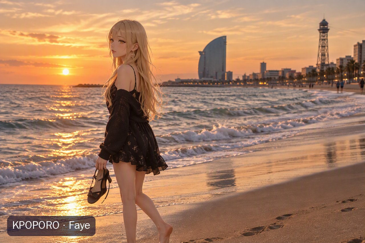 Faye at Barceloneta beach