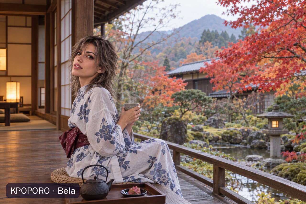Bela at a ryokan in Yufuin