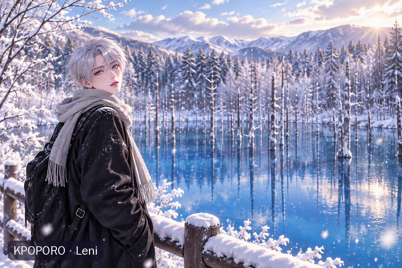 Leni at the Blue Pond in Biei