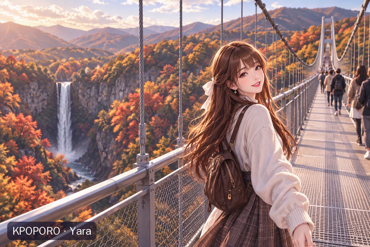 Yara on the Kokonoe Yume Otsurihashi bridge