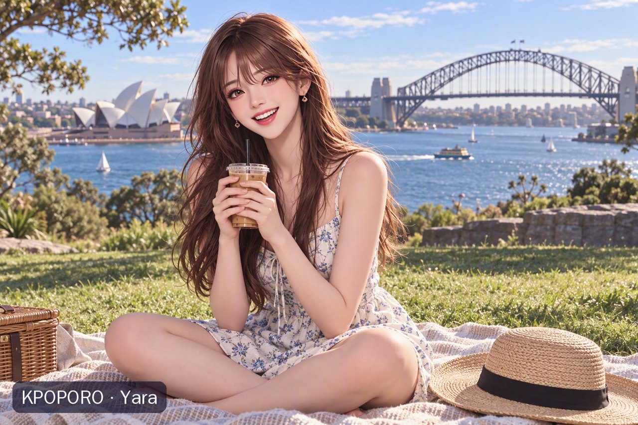 Yara picnicking at Mrs Macquarie's Chair