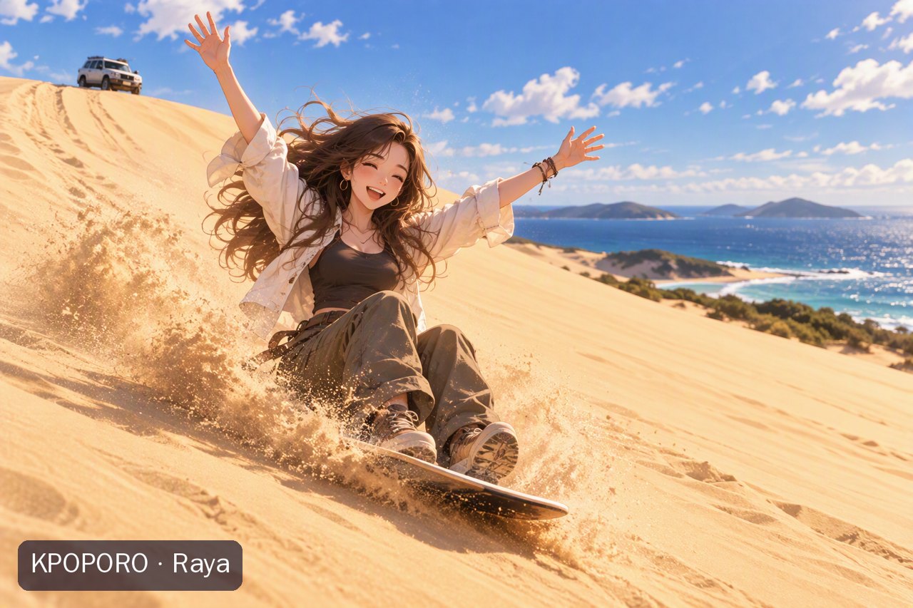 Raya on the Port Stephens sand dunes