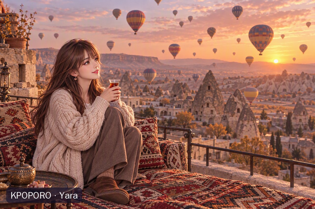 Yara watching balloons in Cappadocia