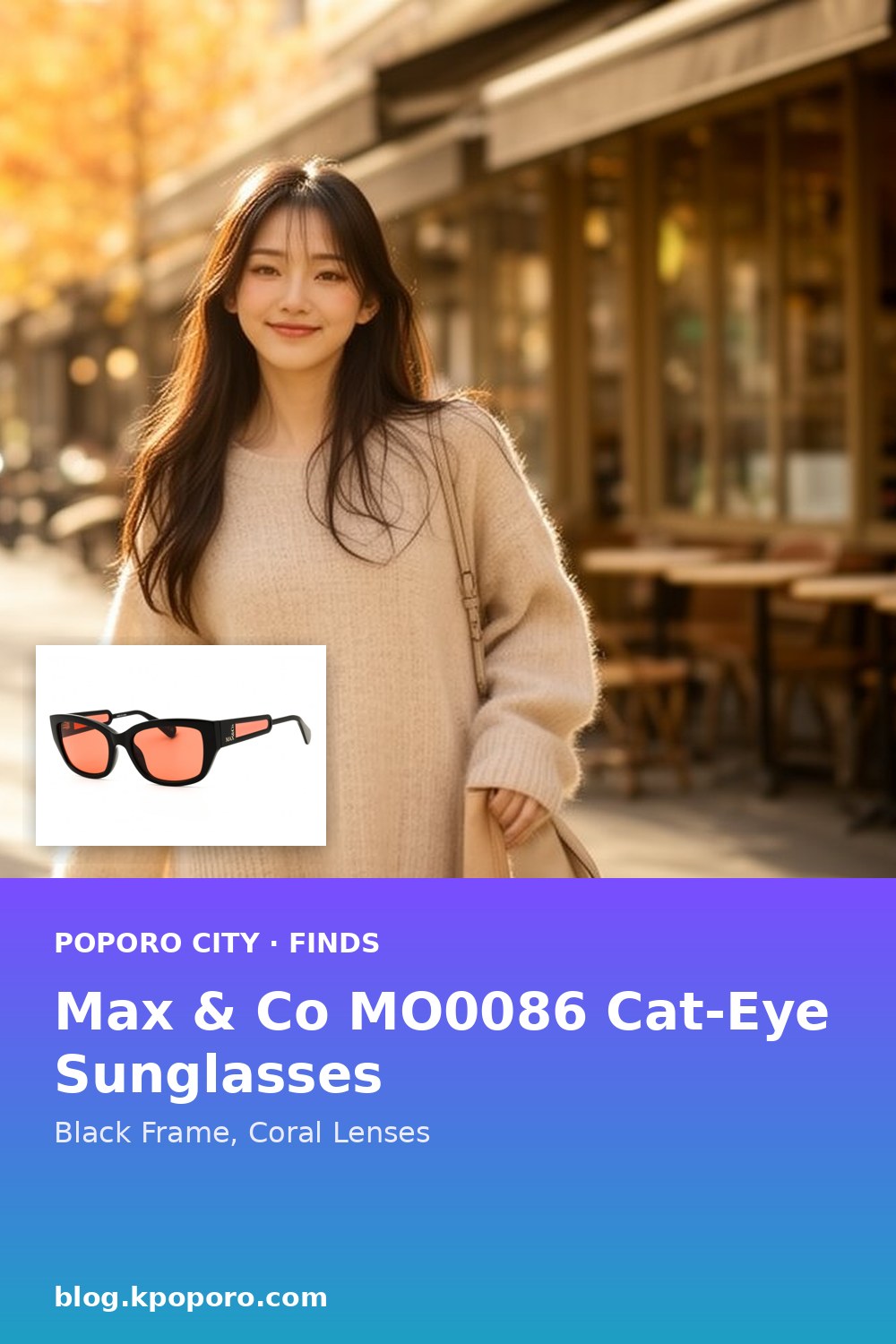 Max & Co MO0086 Cat-Eye Sunglasses: Black Frame, Coral Lenses — save to Pinterest